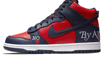 Supreme x Nike Dunk High SB By Any Means Red Navy DN3741 600